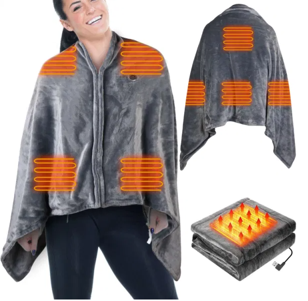 Poncho grzewcze USB z zamkiem, 150 x 80 cm z 8 strefami i 3 poziomami