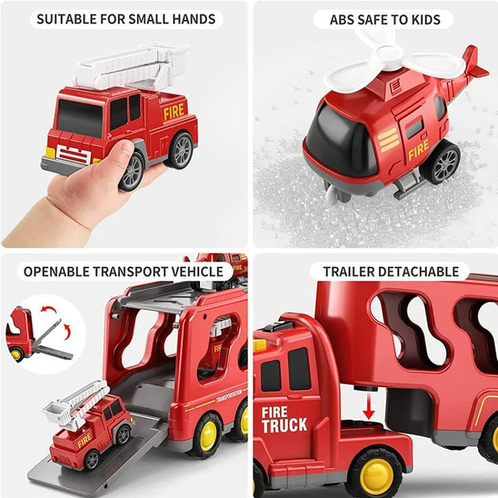 Miasteczkowy transporter zabawek z efektami świetlnymi i dźwiękowymi – zawiera pojazdy
