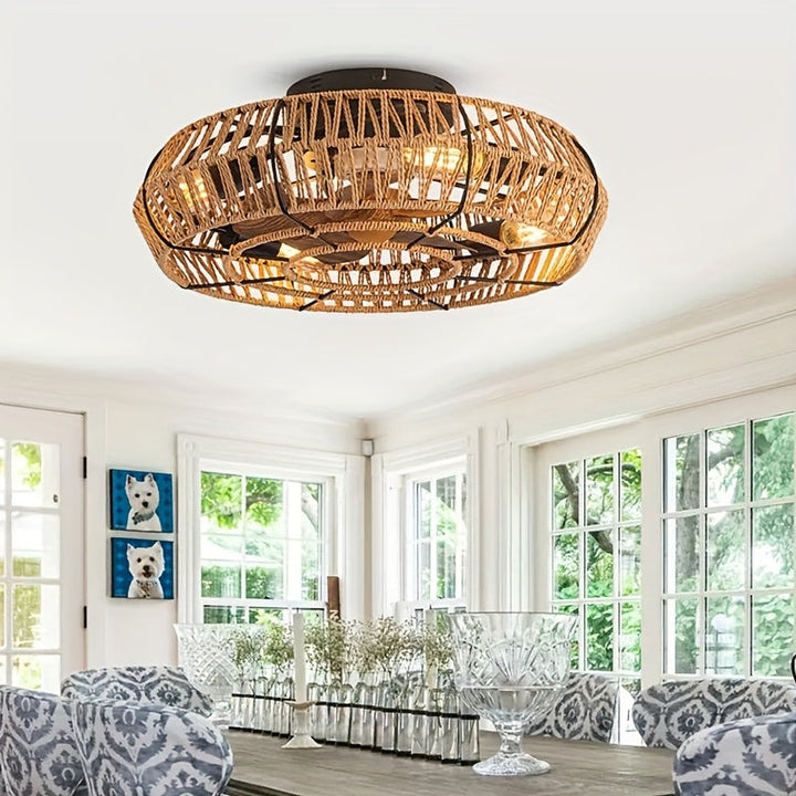 Luksusowy wentylator sufitowy Amara z ręcznie plecionego rattanu - element wystroju w stylu zen, wyjątkowo cichy