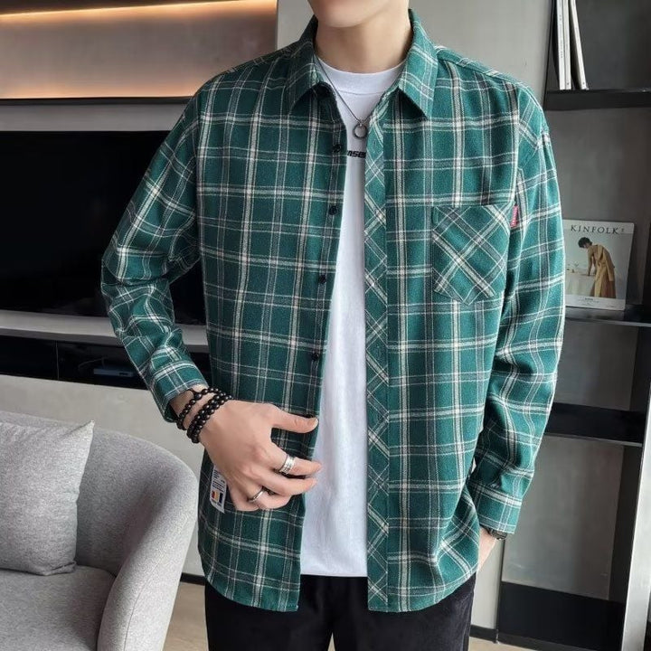 Męska Wiosenna Koszula W Kratę Z Długim Rękawem O Dopasowanym Kroju