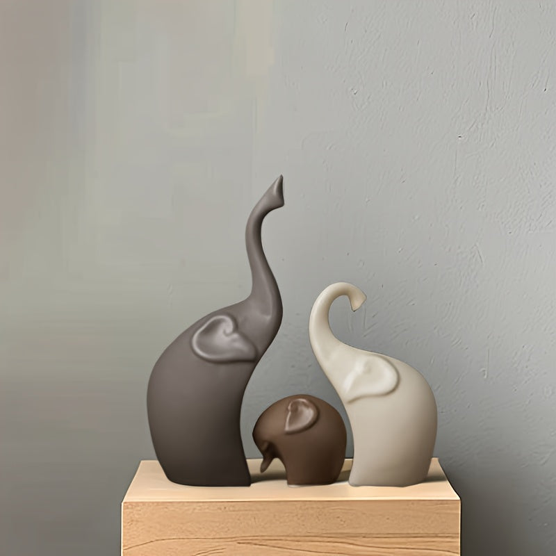 Zestaw 3 Figurek Słoni Ceramicznych – Nowoczesna Matowa Dekoracja do Salonu lub Biura