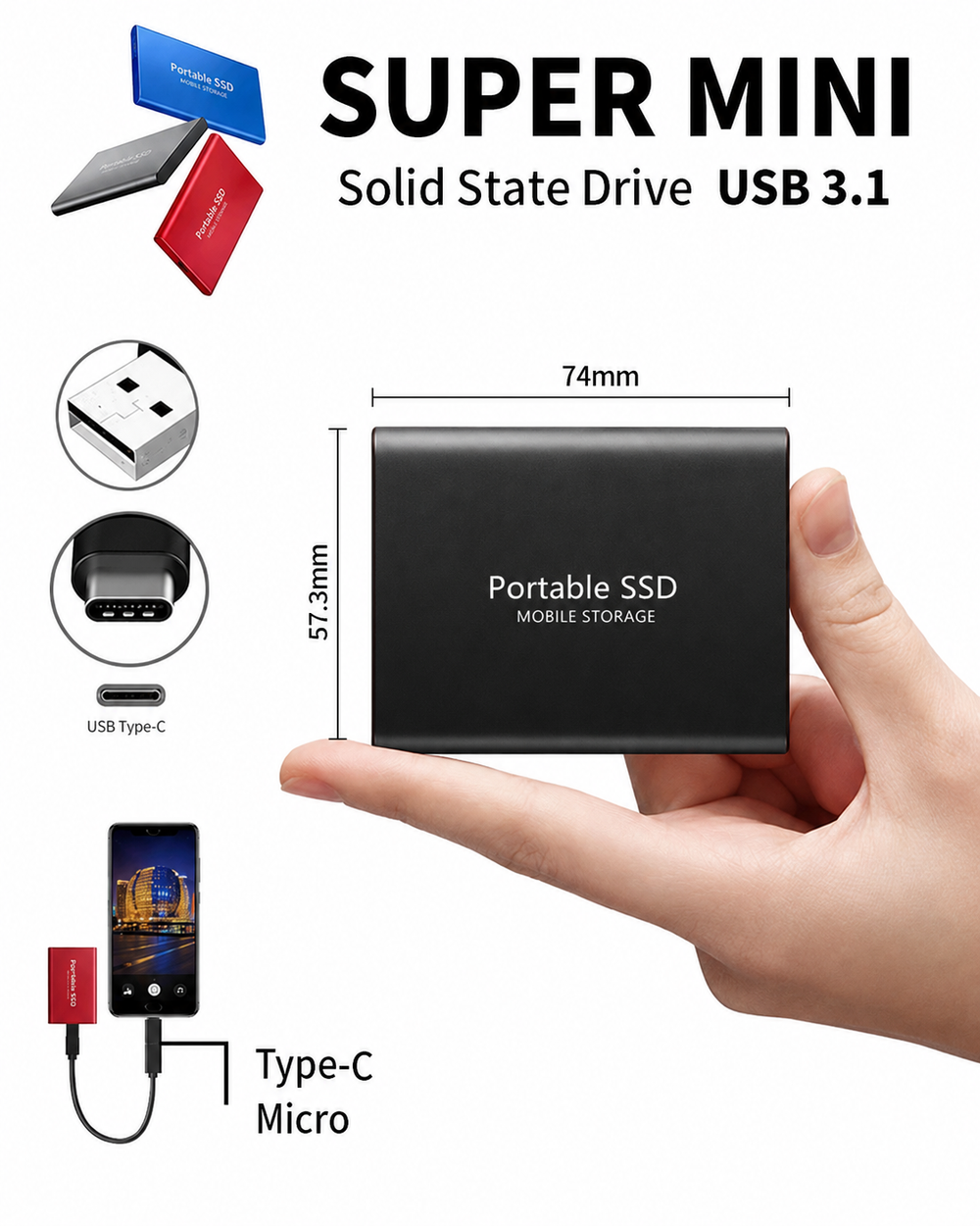 Zewnętrzny dysk SSD 128 TB z USB-C i USB 3.1