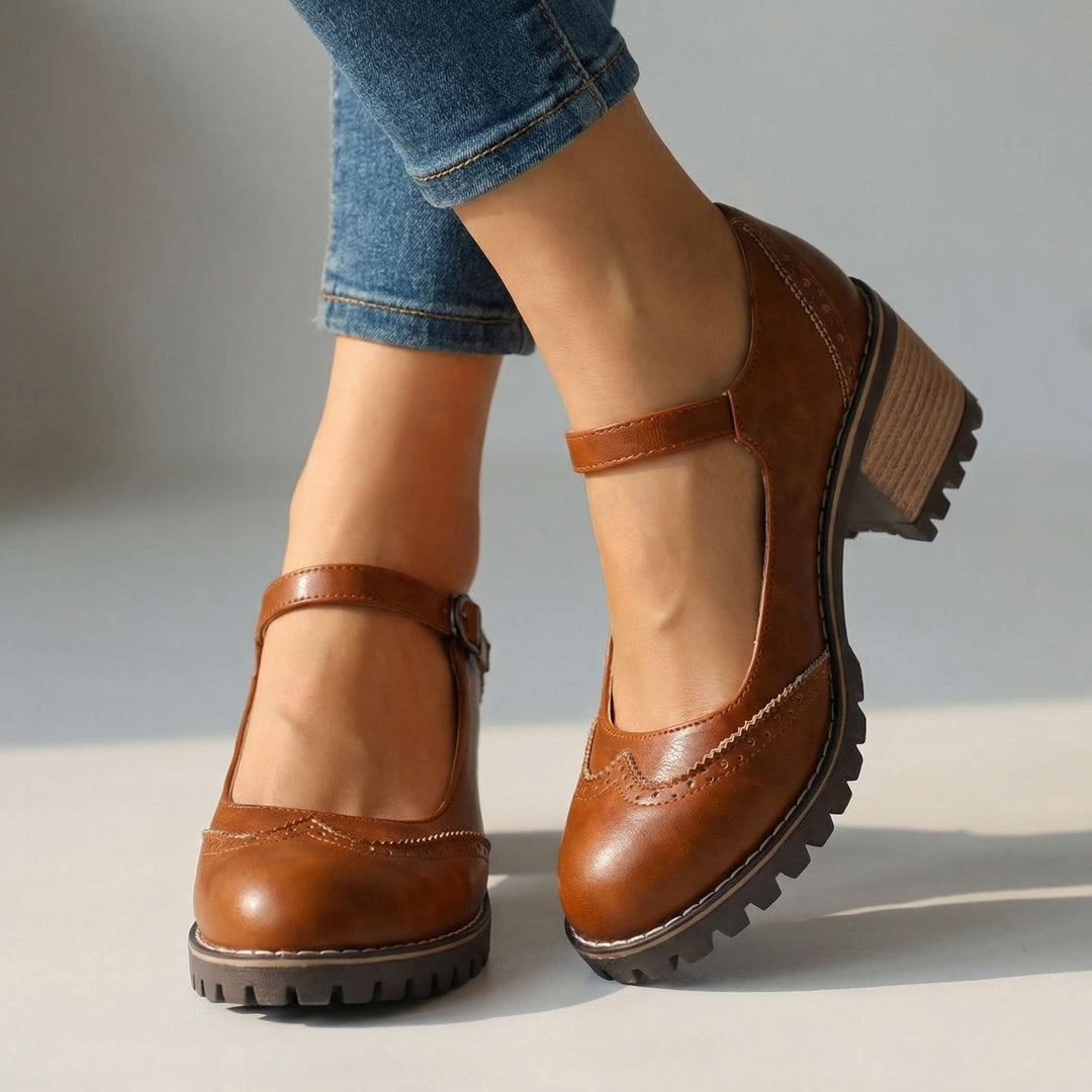 Damskie wygodne półbuty Mary Jane na obcasie – buty w stylu vintage