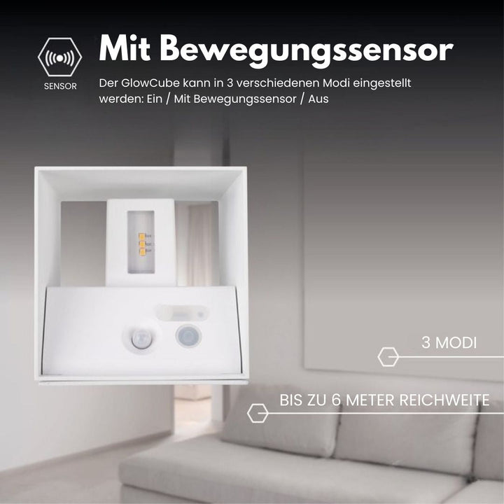Bezprzewodowa lampa ścienna do wnętrz i na zewnątrz | Lampa LED z baterią i czujnikiem | GlowCube