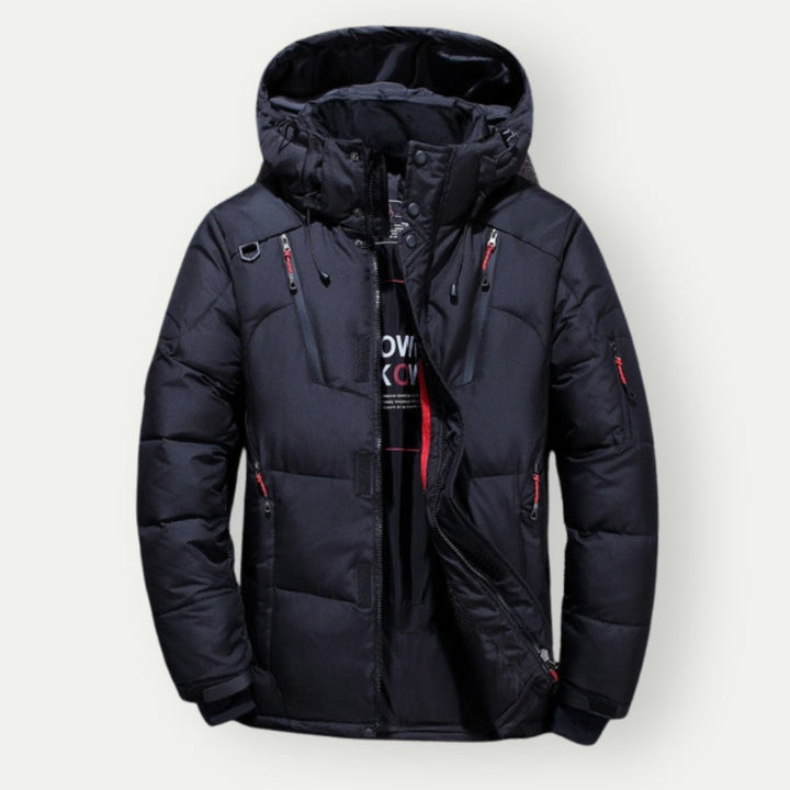 Zimowy parka męski - zamek i kaptur | zimowy styl