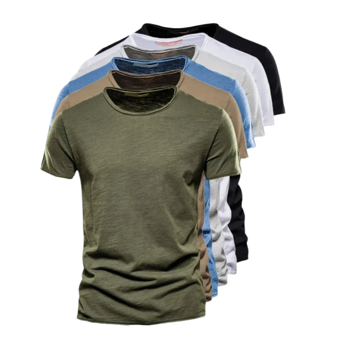Męski T-shirt z okrągłym dekoltem i fakturą przędzy slub