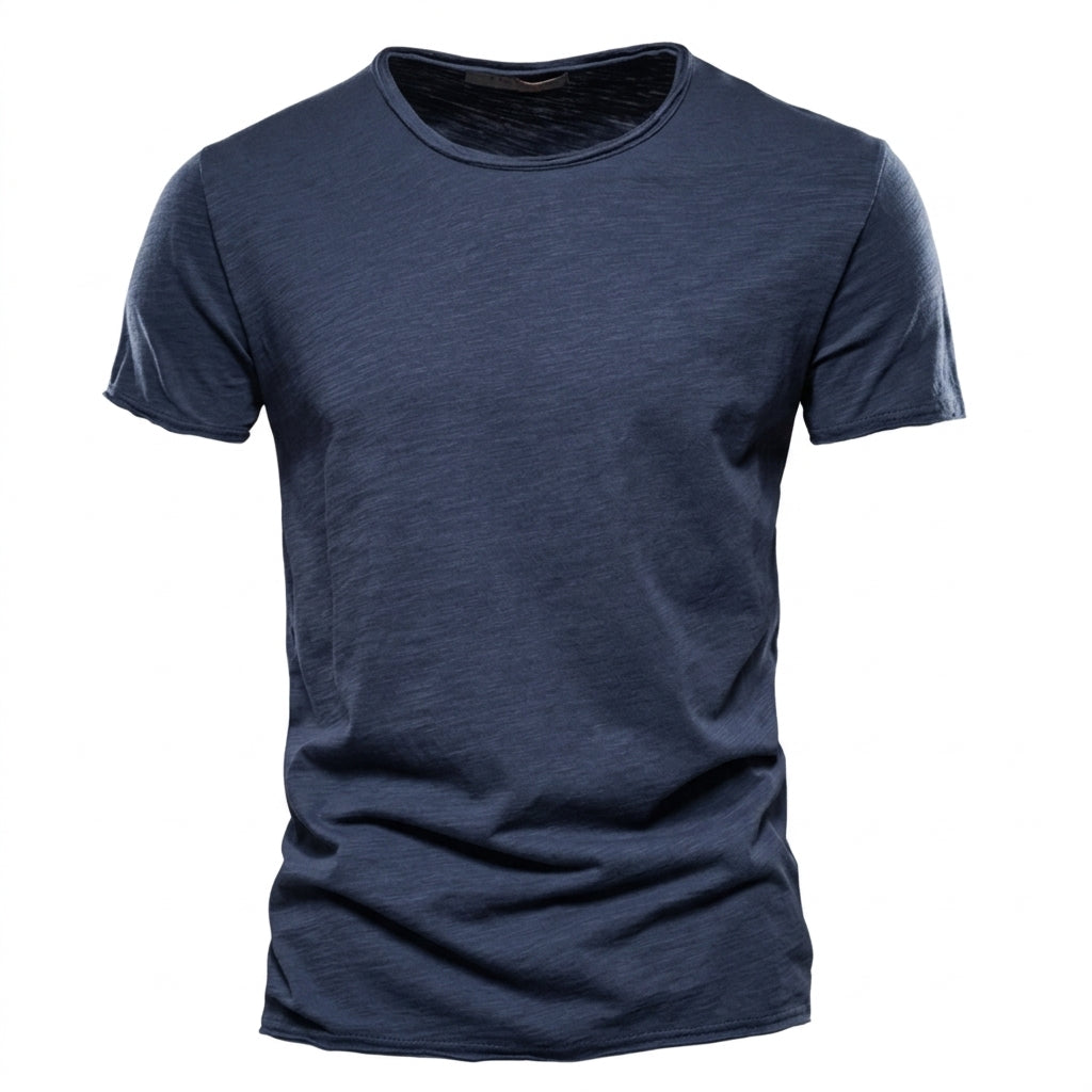 Męski T-shirt z okrągłym dekoltem i fakturą przędzy slub
