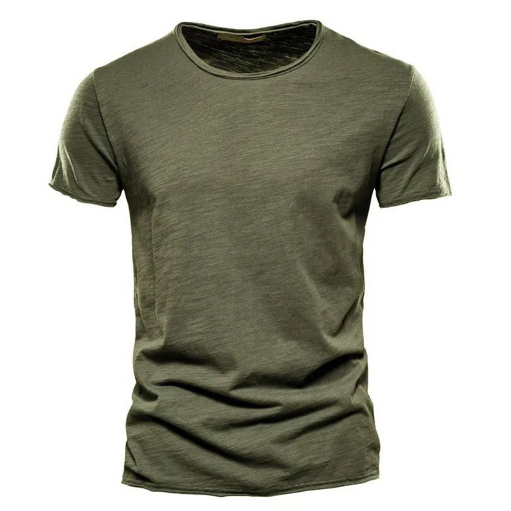 Męski T-shirt z okrągłym dekoltem i fakturą przędzy slub