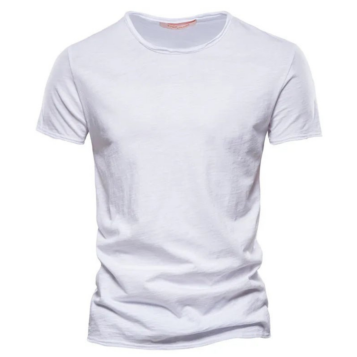 Męski T-shirt z okrągłym dekoltem i fakturą przędzy slub