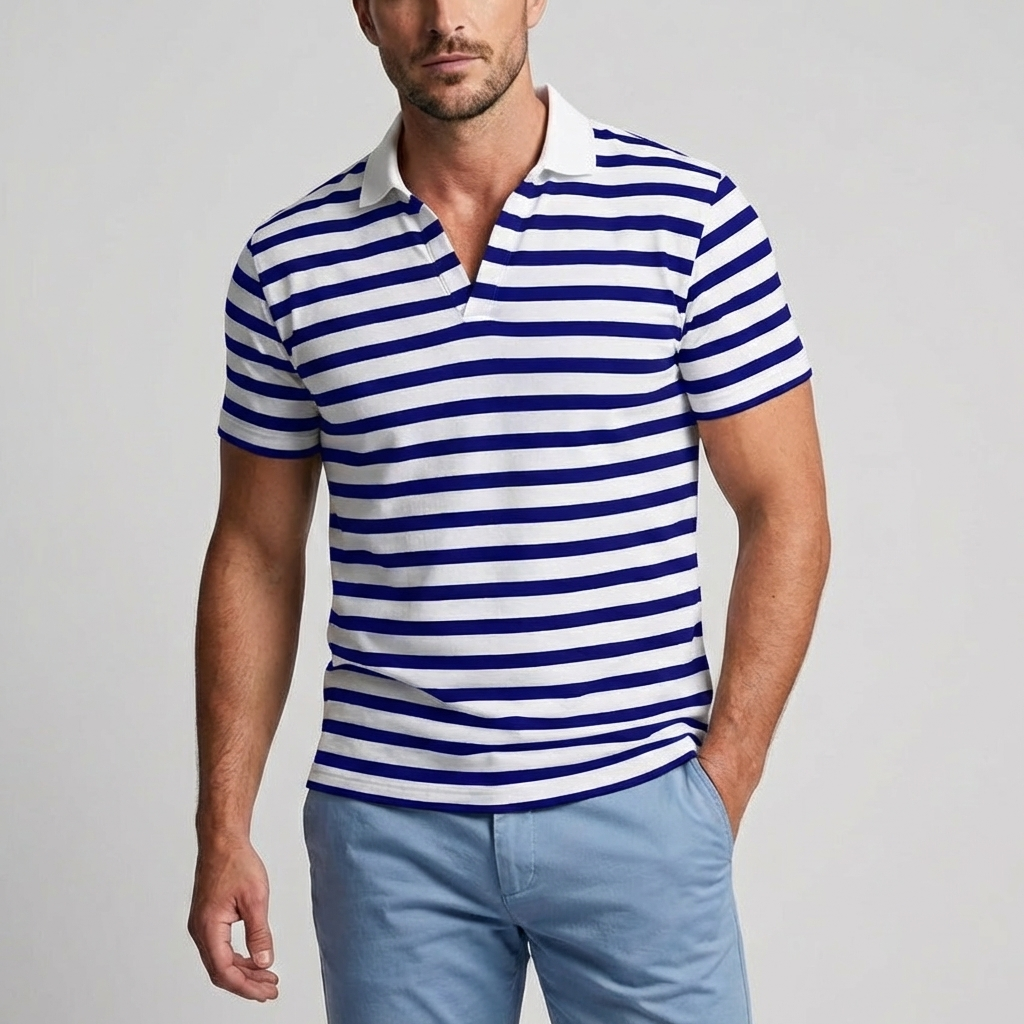 Retro Pasiasty Polo dla Mężczyzn