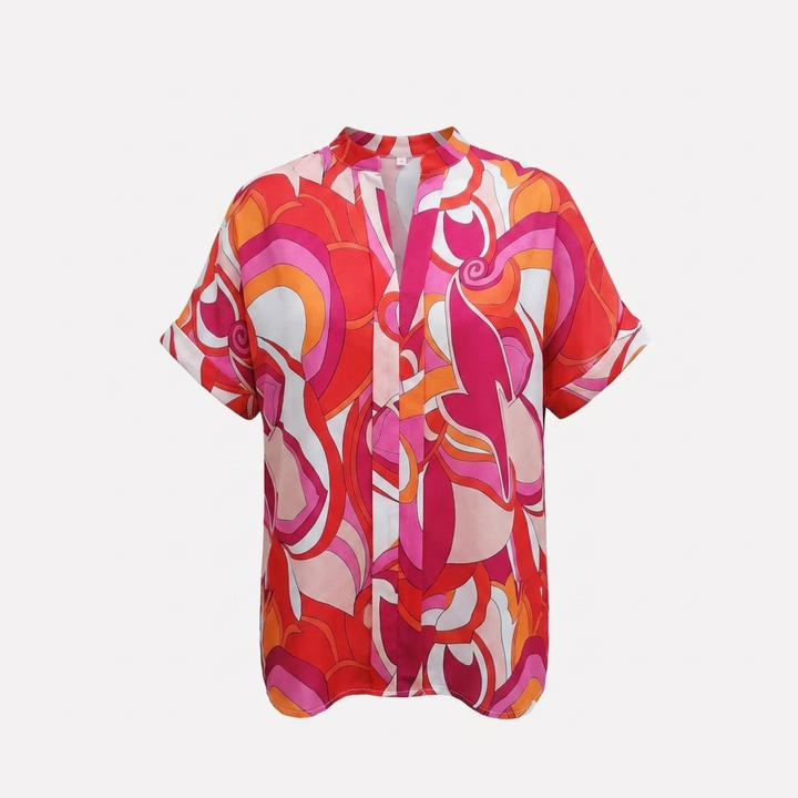 Kobieta Casual V-Neck Bluzka z Wzorem Paisley i Opadającymi Rękawami