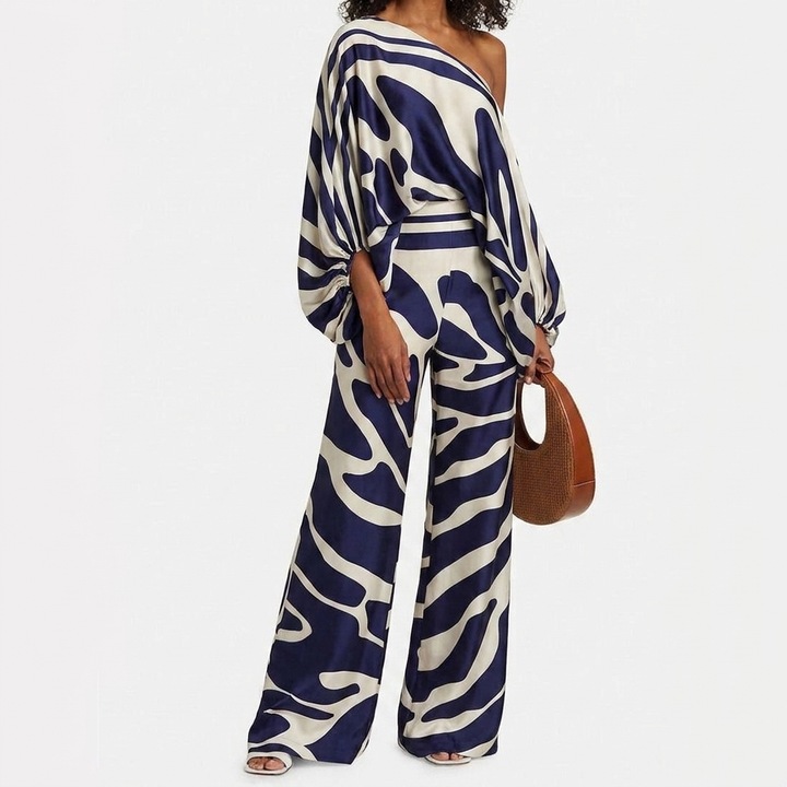 Kobiece satynowe 2-częściowe zestaw w stylu off-shoulder