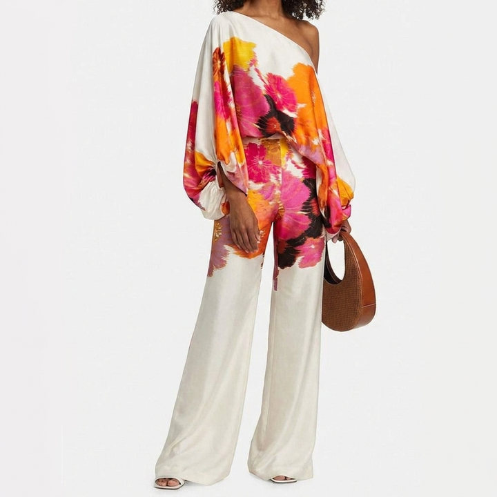 Kobiece satynowe 2-częściowe zestaw w stylu off-shoulder