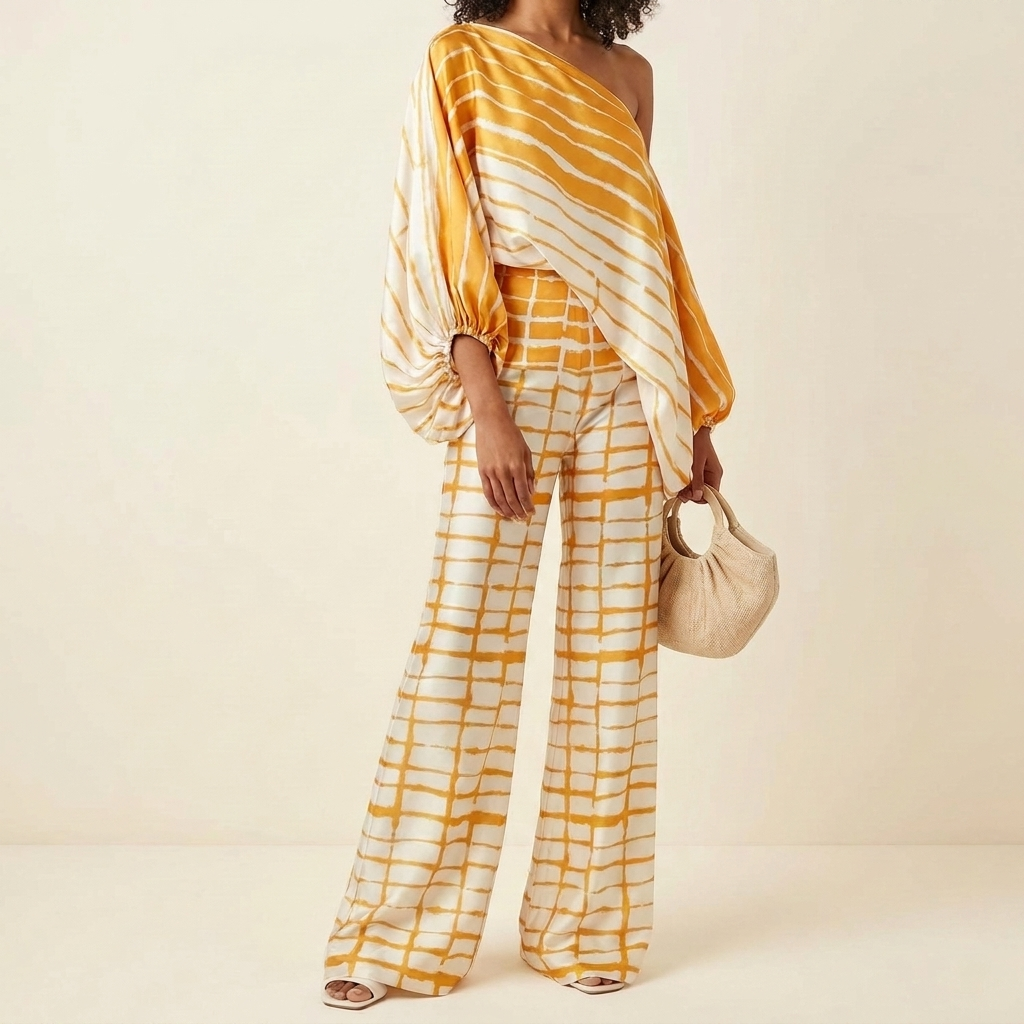 Kobiece satynowe 2-częściowe zestaw w stylu off-shoulder