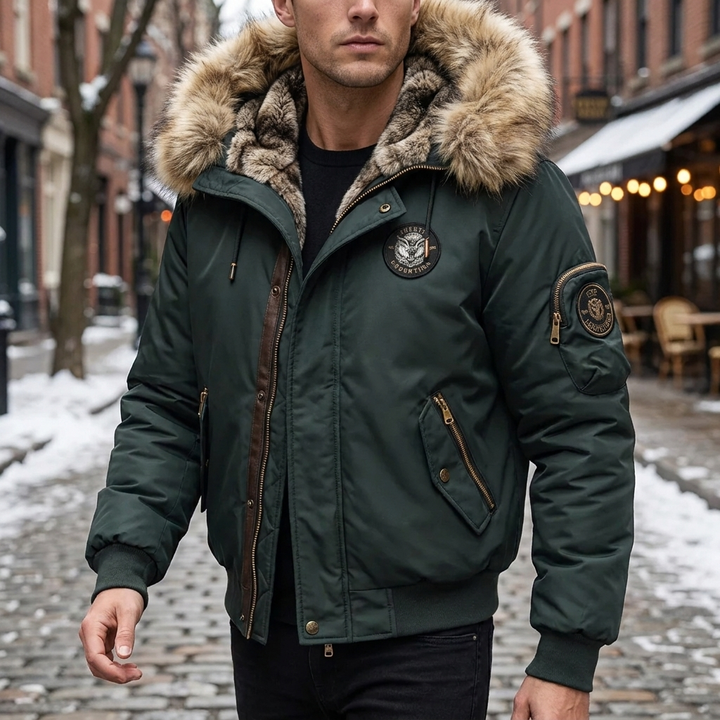 Padded Bomber Jacket z kapturem z sztucznego futra
