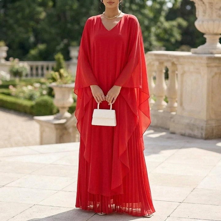 Sukienka Maxi z Rekawami Batwing – Plynna Sylwetka