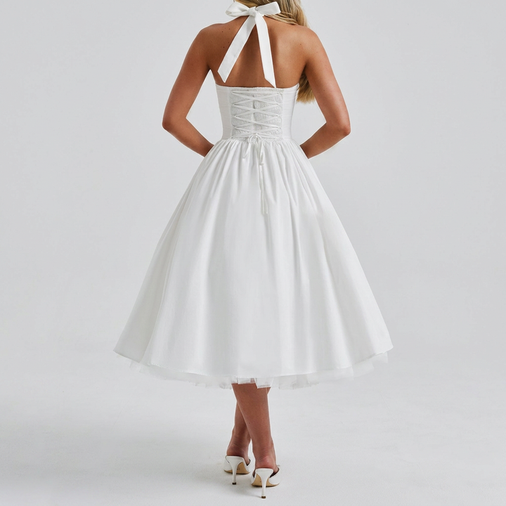 Almée Flared Midi Dress – Elegant Halter Style