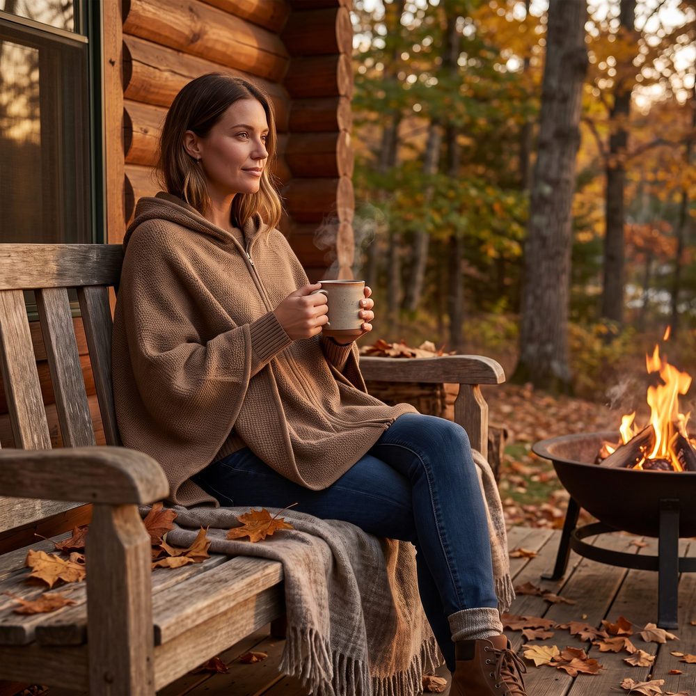 Ogrzewany szal-narzutka z kapturem i zamkiem, ciepły w 15 sekund