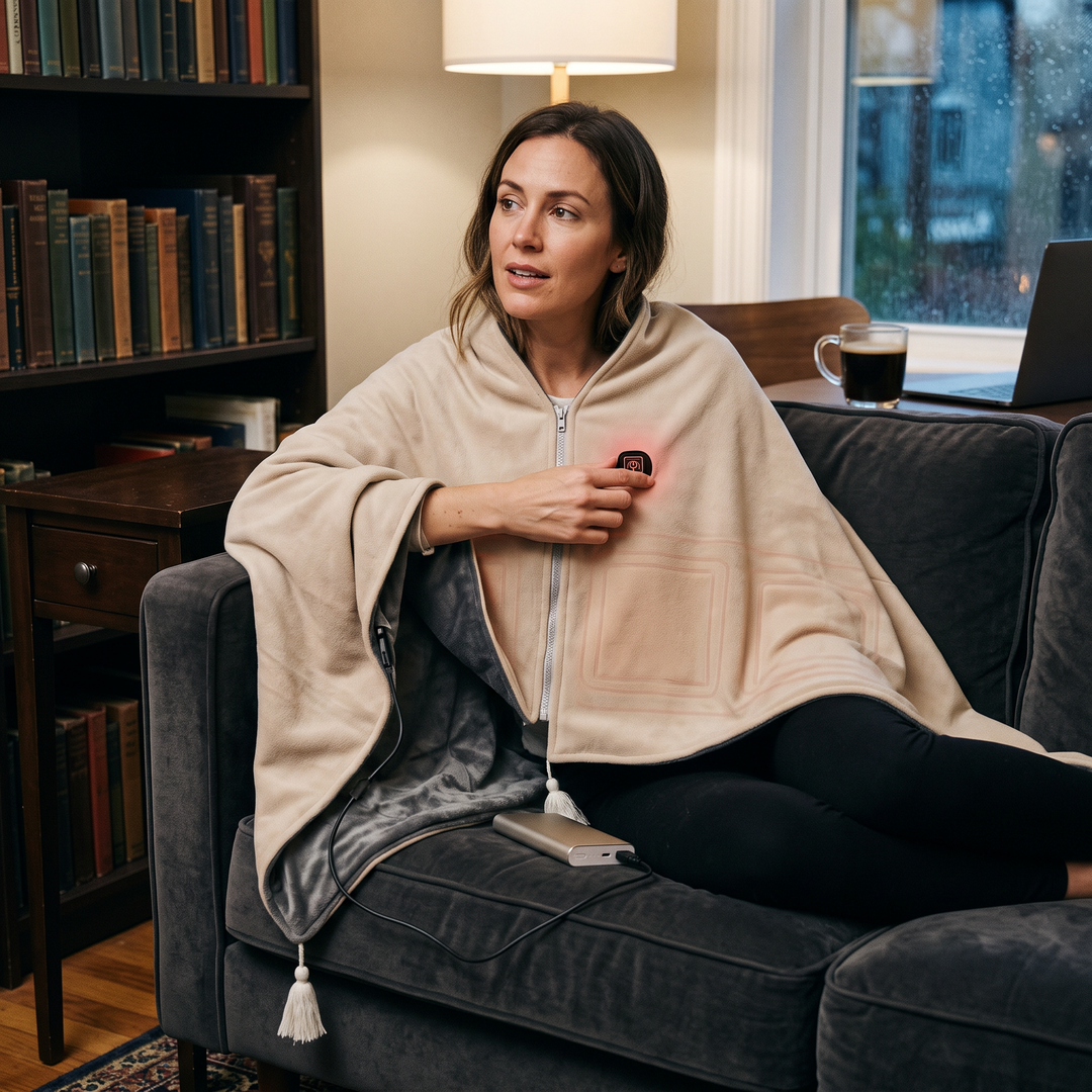 Ogrzewany bawełniany szal-narzutka z 8 strefami i zamkiem