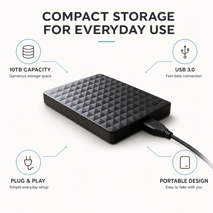 Zewnętrzny dysk HDD 10 TB – przenośny dysk USB 3.0 na pliki i kopie zapasowe