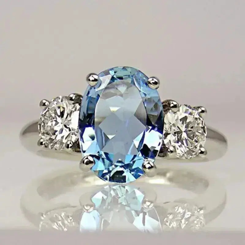 Elegancki pierścionek z niebieską cyrkonią w prawdziwym srebrze