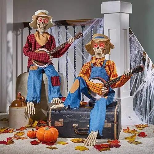 Duet Animowanych Szkieletów Hauntique | Dekoracja Halloweenowa aktywowana dźwiękiem, z muzyką i światłami
