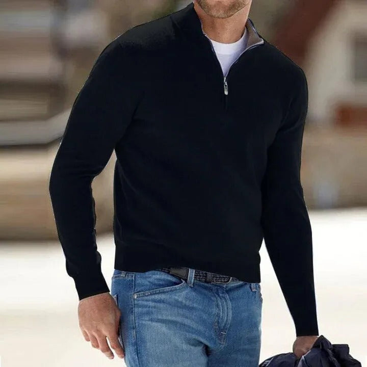 Męski sweter bazowy z zamkiem z finezyjnej wełny