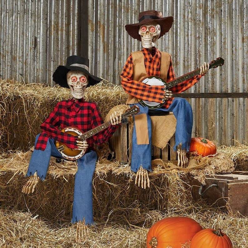 Duet Animowanych Szkieletów Hauntique | Dekoracja Halloweenowa aktywowana dźwiękiem, z muzyką i światłami