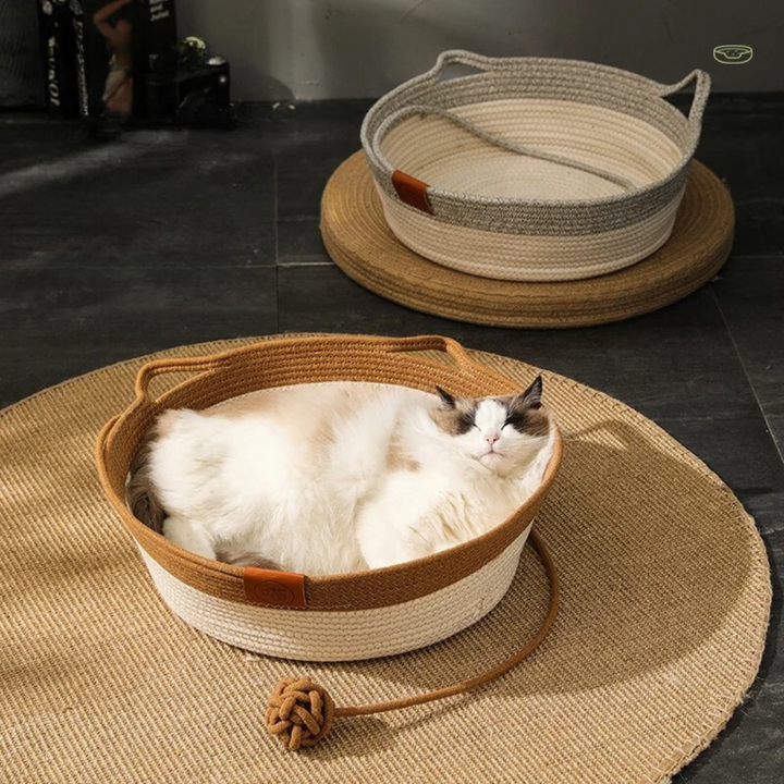 Ręcznie plecione sznurkowe legowisko bawełniane dla kotów - CozyNest