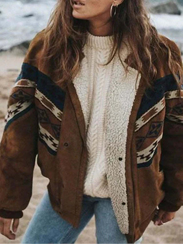 Ciepła pluszowa kurtka zimowa w stylu retro – Daisy