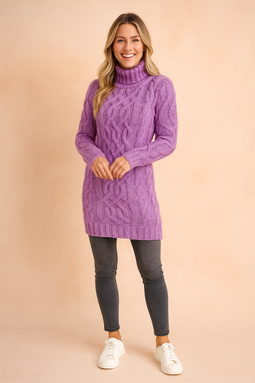 Karolina | Sweter z golfem w warkoczowy splot