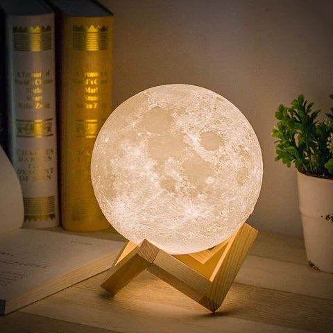 Magiczna lampa Księżyc - bezprzewodowe sterowanie dotykowe | drewniana podstawa