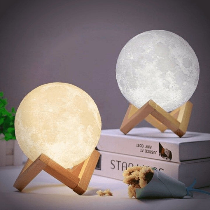 Magiczna lampa Księżyc - bezprzewodowe sterowanie dotykowe | drewniana podstawa