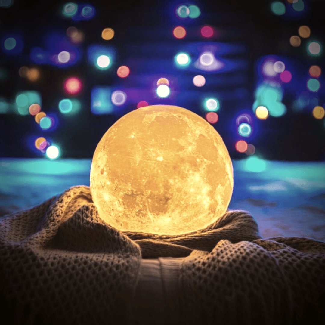 Magiczna lampa Księżyc - bezprzewodowe sterowanie dotykowe | drewniana podstawa
