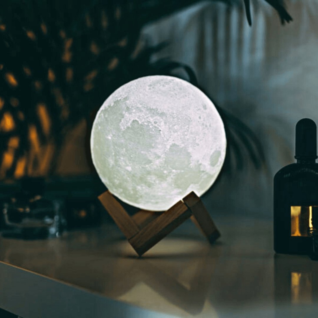 Magiczna lampa Księżyc - bezprzewodowe sterowanie dotykowe | drewniana podstawa