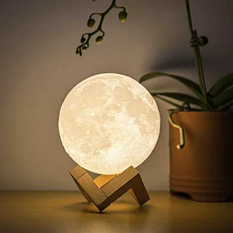 Magiczna lampa Księżyc - bezprzewodowe sterowanie dotykowe | drewniana podstawa