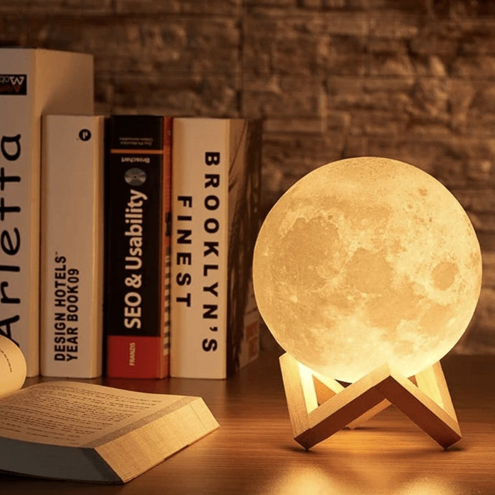 Magiczna lampa Księżyc - bezprzewodowe sterowanie dotykowe | drewniana podstawa