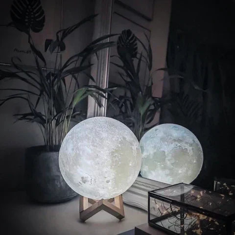 Magiczna lampa Księżyc - bezprzewodowe sterowanie dotykowe | drewniana podstawa