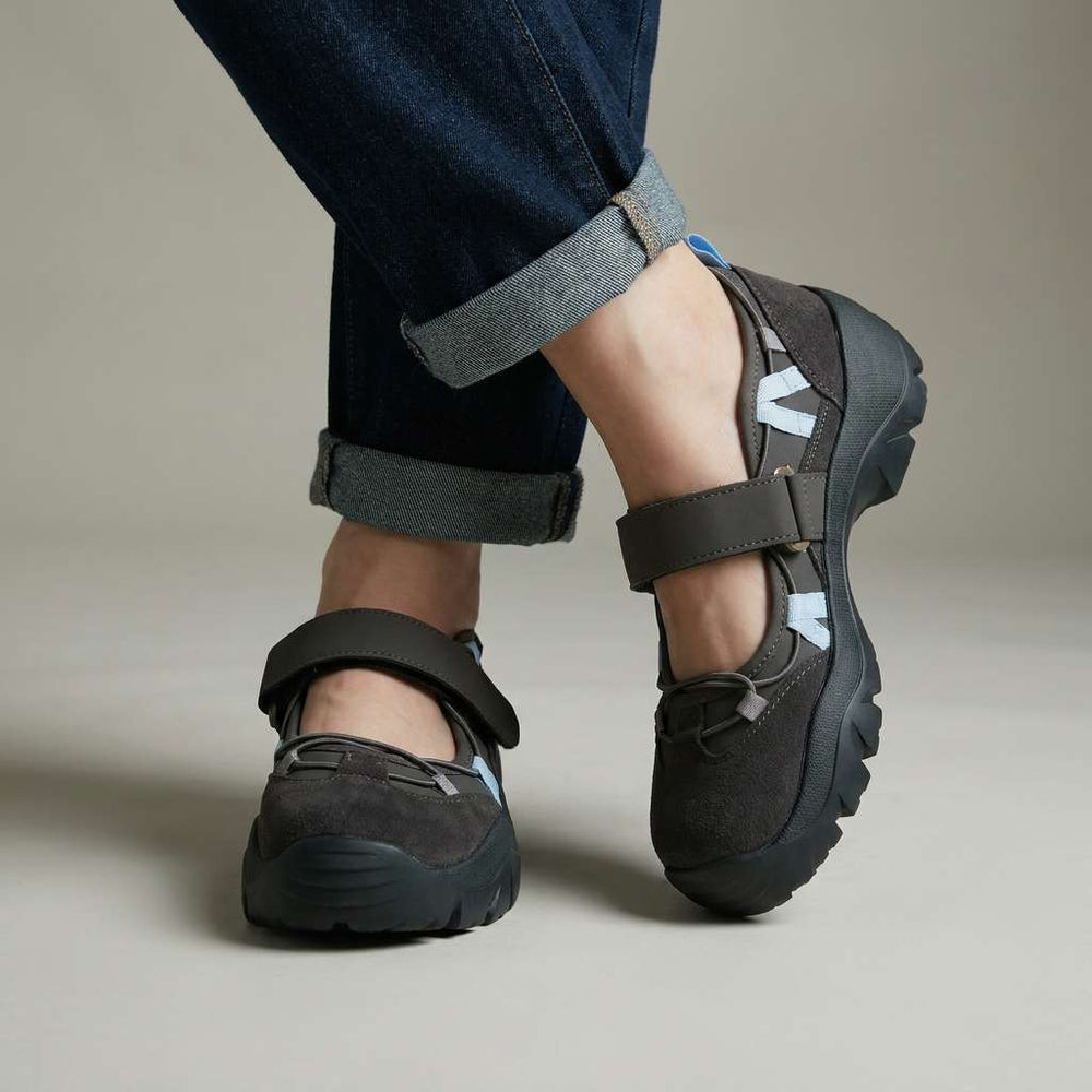 Damskie wygodne wsuwane buty z paskiem na rzepy | Lekkie slip-ony