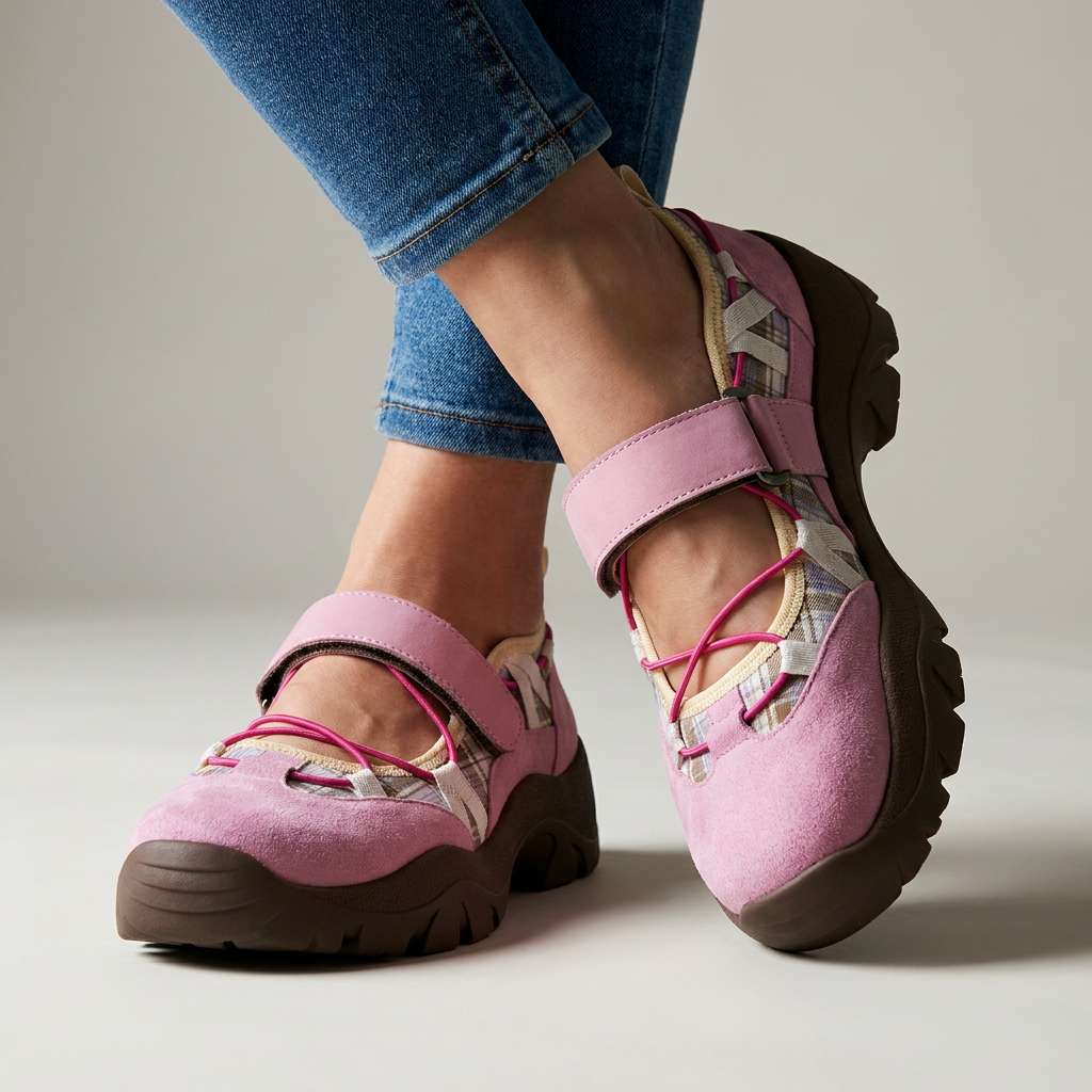 Damskie wygodne wsuwane buty z paskiem na rzepy | Lekkie slip-ony