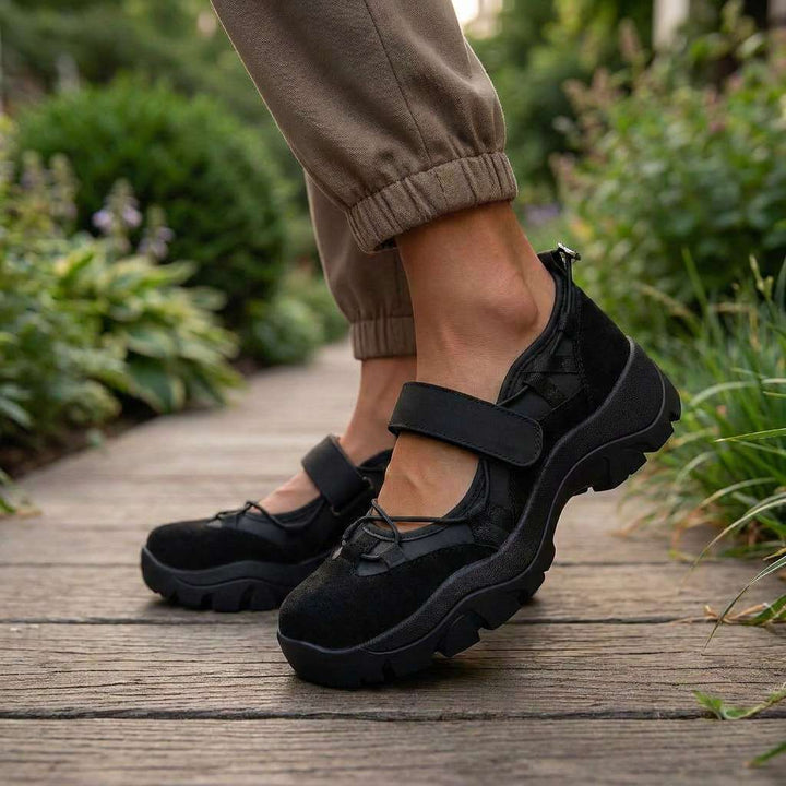 Damskie wygodne wsuwane buty z paskiem na rzepy | Lekkie slip-ony