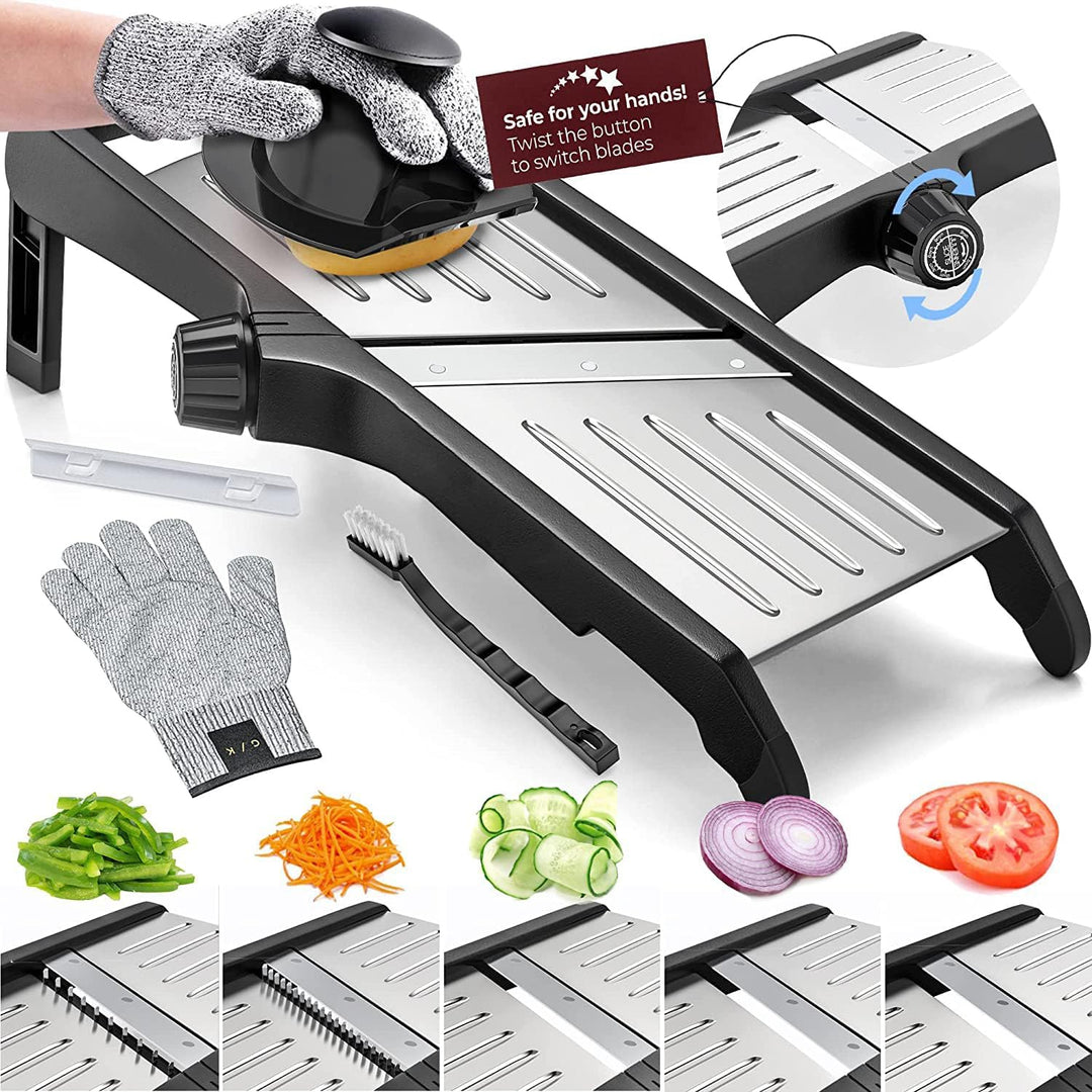 SlicerPro zestaw bezpieczeństwa | mandolina z rękawicami odpornymi na przecięcia