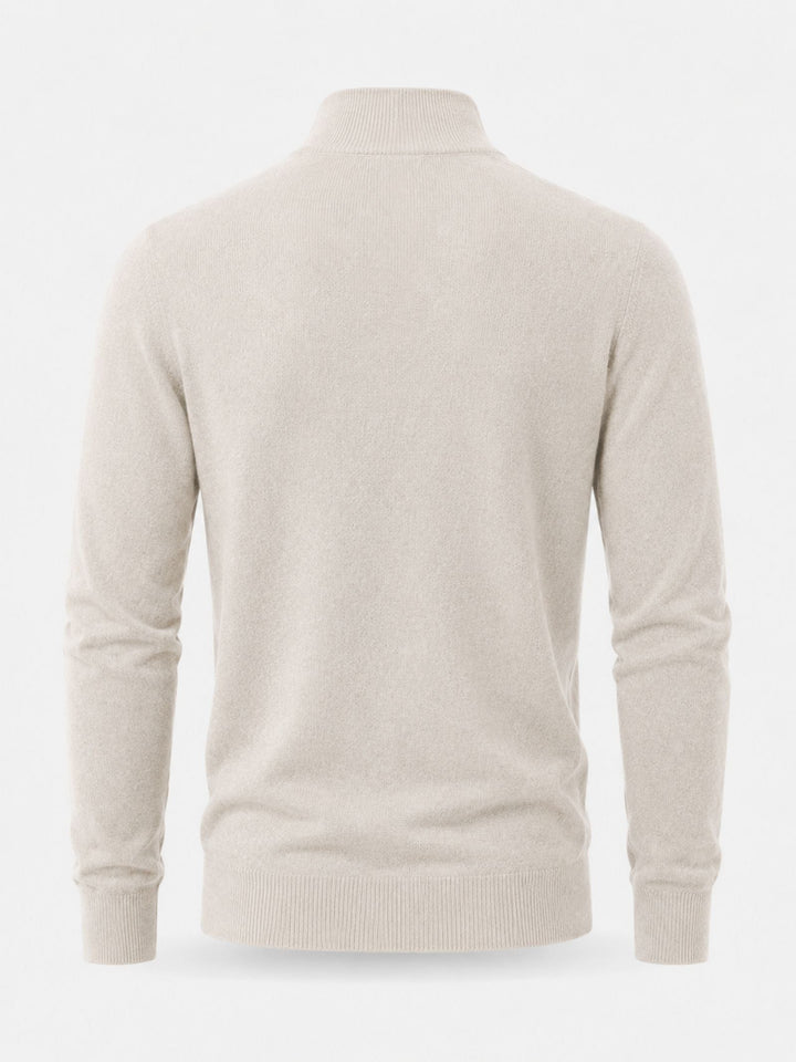 Męski sweter z wełny merino z dekoltem w serek i detalem z zamkiem