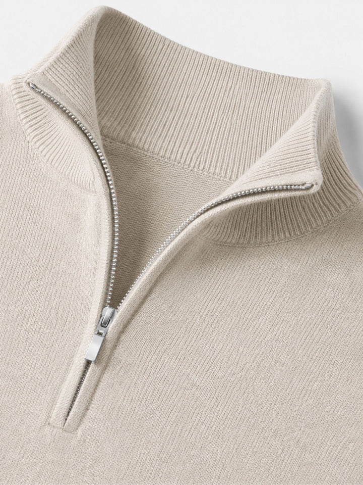 Męski sweter z wełny merino z dekoltem w serek i detalem z zamkiem