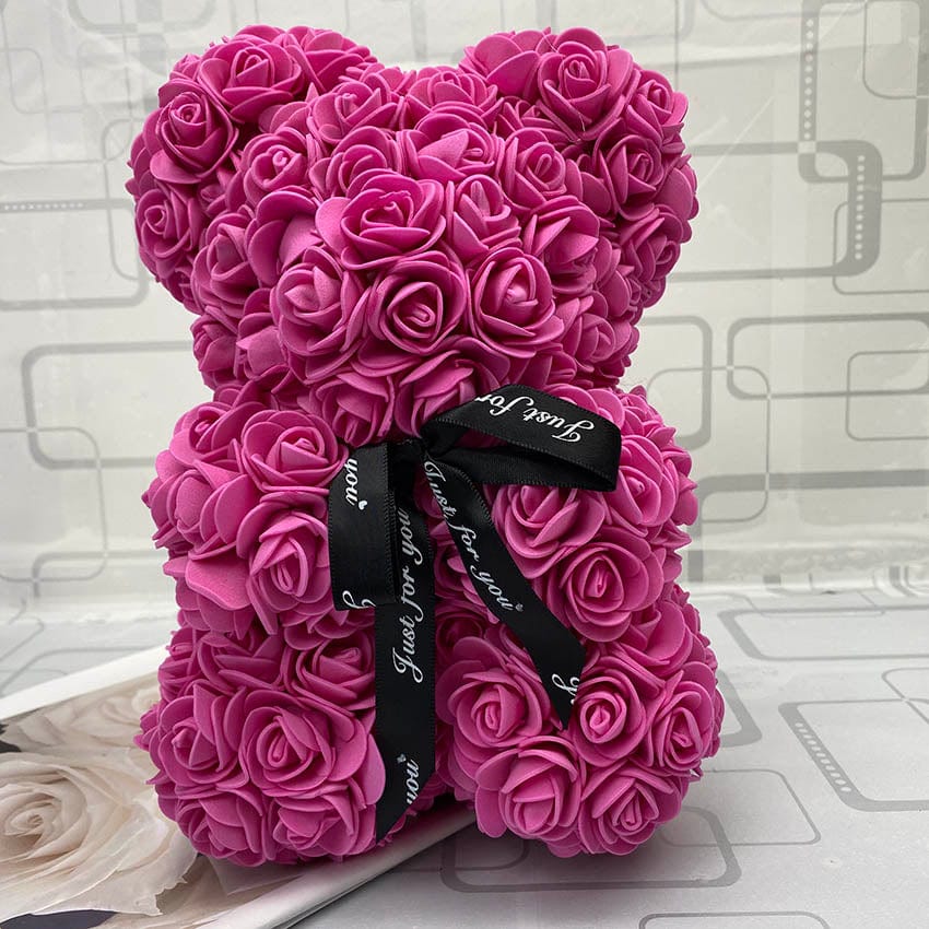 PetalCuddle Wieczny różowy miś | Romantyczny pluszak z sztucznych kwiatów na Dzień Matki i inne uroczystości