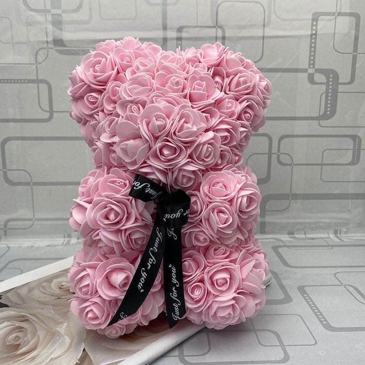 PetalCuddle Wieczny różowy miś | Romantyczny pluszak z sztucznych kwiatów na Dzień Matki i inne uroczystości