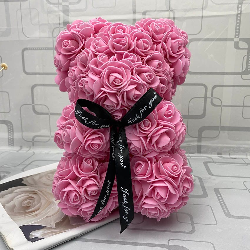 PetalCuddle Wieczny różowy miś | Romantyczny pluszak z sztucznych kwiatów na Dzień Matki i inne uroczystości