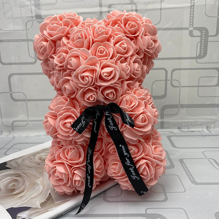 PetalCuddle Wieczny różowy miś | Romantyczny pluszak z sztucznych kwiatów na Dzień Matki i inne uroczystości
