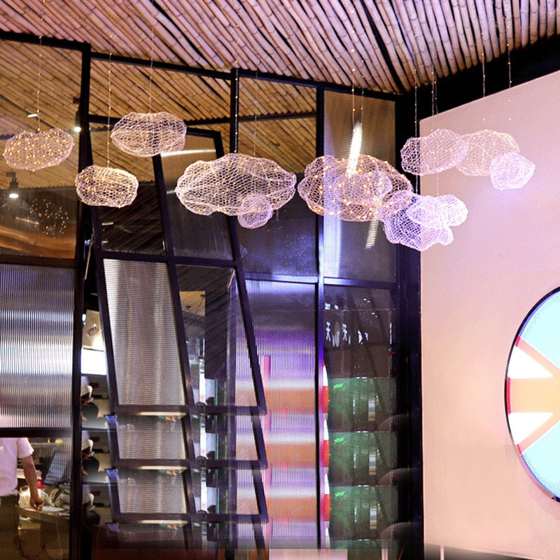 Ręcznie Wykonana Lampa Chmura z Żelaza z Gwiaździstymi Punktami LED do Wnętrz w Stylu Art Deco