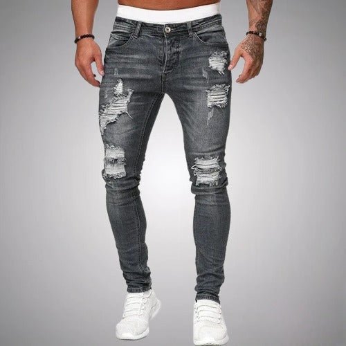 Męskie jeansy slim fit ze stretchem i przetarciami – swobodny denim w stylu used na co dzień